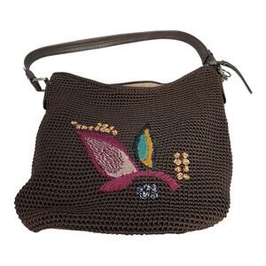 THE SAK SEQUOIA CROCHET HOBO COFFEE LEAF SHOULDER TOTE BAG PURSE